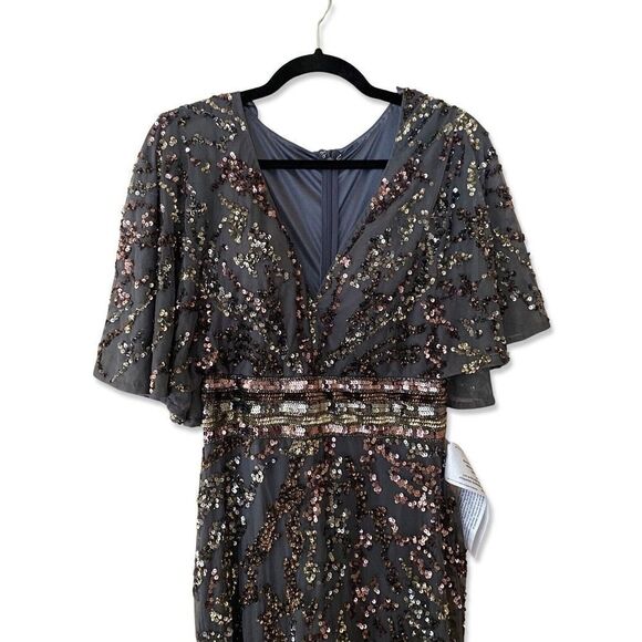 NWT Mac Duggal Charcoal Embellished Flutter Sequin Gown Dress Sz 8 $695 #5439 - Picture 5 of 12